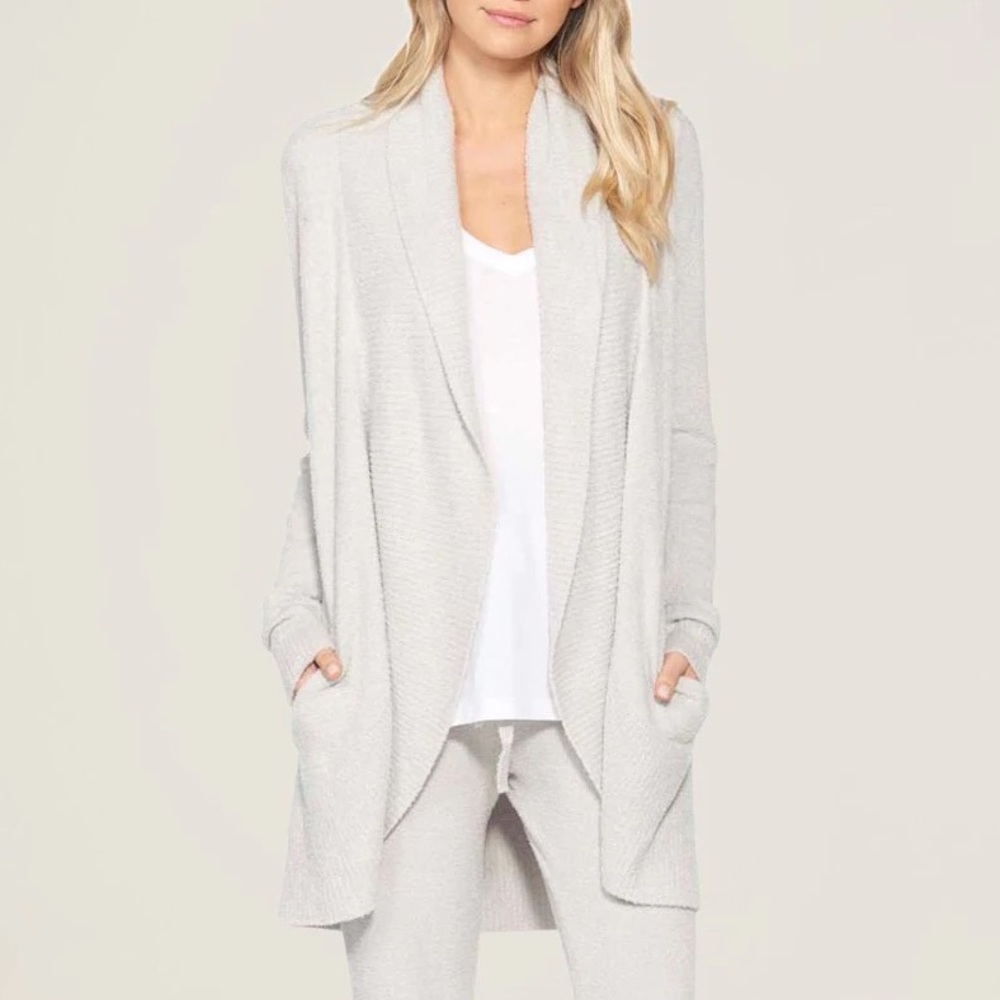 BAREFOOT DREAMS light gray CozyChic Lite Circle Cardi sweater S